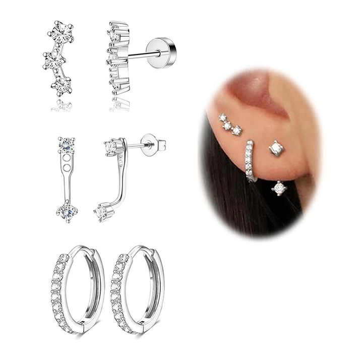 Minimalist Fashion Jewelry stainless steel Geometric Shaped Zircon Gold Plated Hoop Stud Earrings Sets for Women