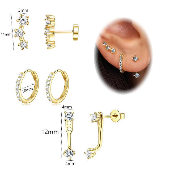 Minimalist Fashion Jewelry stainless steel Geometric Shaped Zircon Gold Plated Hoop Stud Earrings Sets for Women