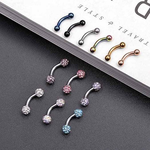 4G 6mm Short Bar Tiny Stainless Steel Belly Button Rings Sexy Rainbow Ball Shaped Navel Rings for Barbell Body Piercing Jewelry