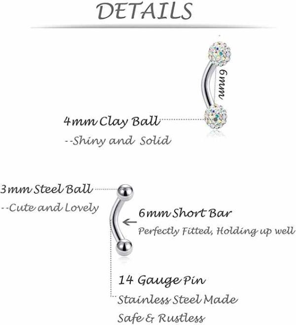 4G 6mm Short Bar Tiny Stainless Steel Belly Button Rings Sexy Rainbow Ball Shaped Navel Rings for Barbell Body Piercing Jewelry