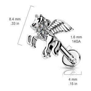 Trendy Unicorn CZ Paved 316L Surgical Steel Internally Threaded Labret Piercing Studs for Cartilage Monroe