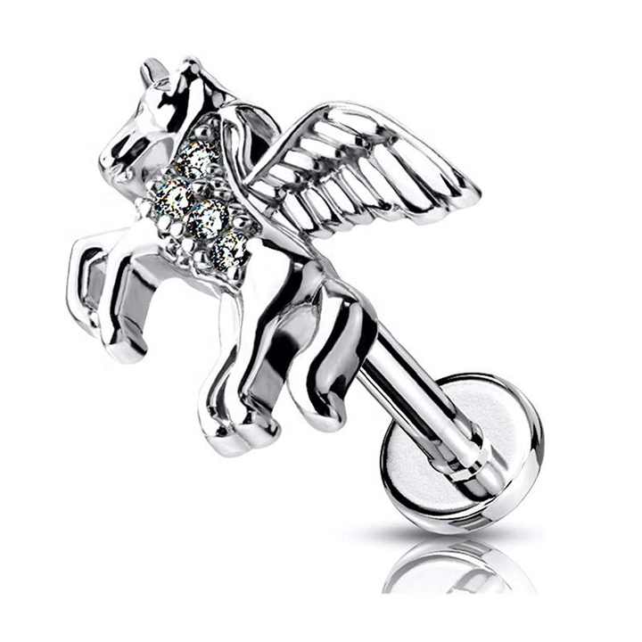 316L Surgical Steel Fashion CZ Paved Unicorn Internally Threaded Flat Back Studs for Labret Monroe Cartilage