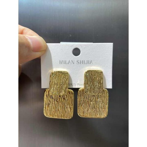 Silver Needle Cold Style Square Striped Metal Earrings 2024 New Trendy Earrings European and American High End Commuter Earrings