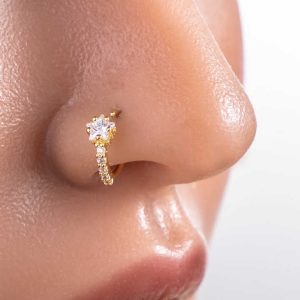 Trendy 18K Gold Plated Cubic Zirconia Star Hoop Nose Ring for Women - Hypoallergenic Copper Alloy Body Jewelry