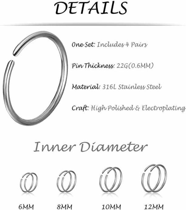 Trendy 316L Stainless Steel Earring Lip Nose Piercing Jewelry Multi-size Lip Daith Cartilage Helix Tragus Hoop Lip Nose Rings