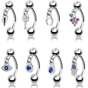 Unique Punk Stainless Steel 316 Eyebrow Piercing with Zircon Channel Setting Shinning Body Jewelry