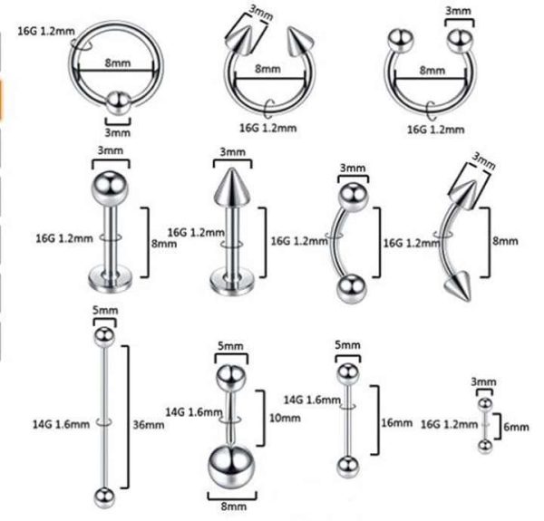 Gaby Astm F136 Implant-grade De Titanio Labret Top Nose Septum Belly Ring Helix Cartilage Earring Titanium Piercing Jewelry
