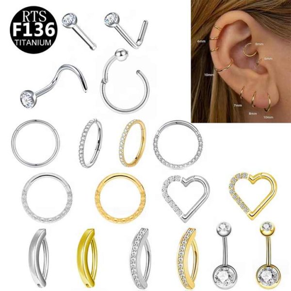 Gaby Astm F136 Implant-grade De Titanio Labret Top Nose Septum Belly Ring Helix Cartilage Earring Titanium Piercing Jewelry