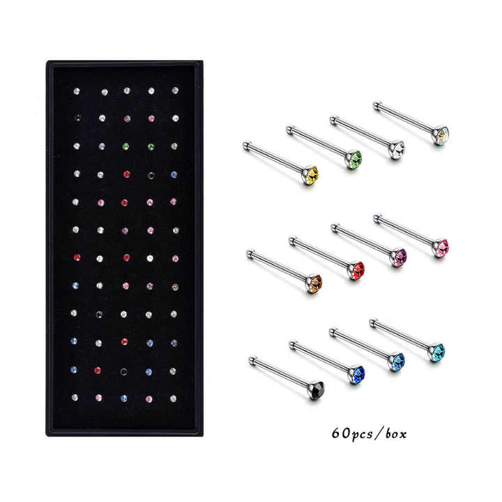 Crystal Nose Rings and Stud Piercing Jewelry Surgical Stainless Steel Studs Ring Nose Piercings