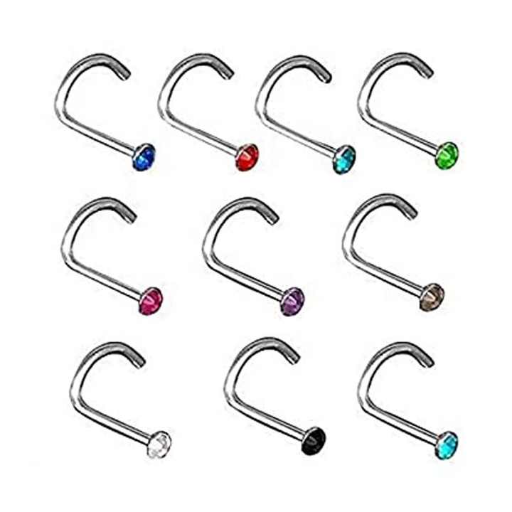 G23 Titanium Nose Screw Studs Rhinestone Clear Crystal CZ Piercing Jewelry
