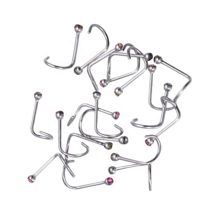 G23 Titanium Nose Screw Studs Rhinestone Clear Crystal CZ Piercing Jewelry