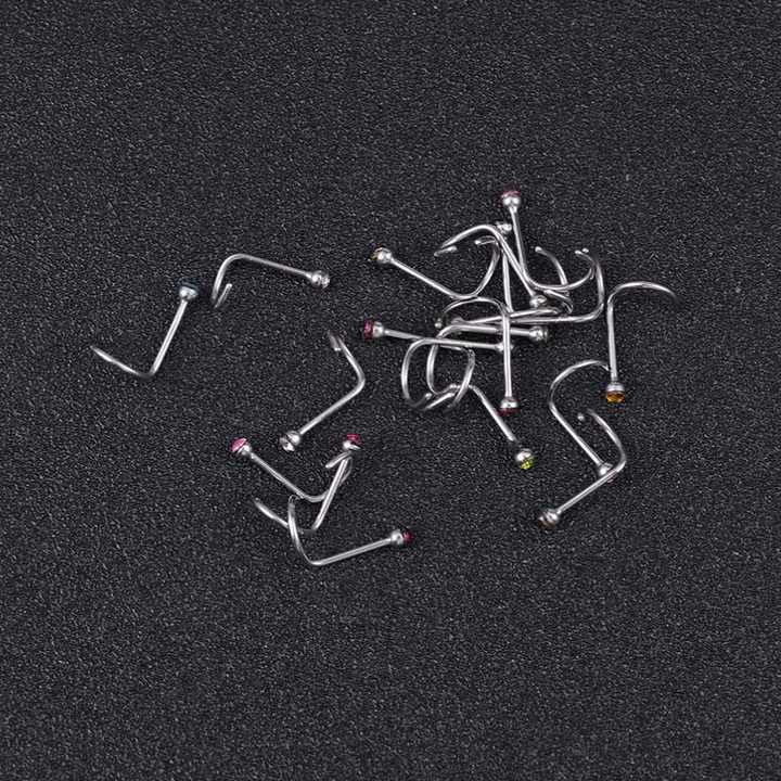 G23 Titanium Nose Screw Studs Rhinestone Clear Crystal CZ Piercing Jewelry