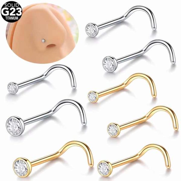 ASTM F136 Titanium Cubic Zircon Nose Ring Stud Piercing Naril 20G Crystal Nostril Earrings Cartilage Body Jewelry for Women