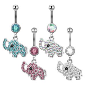 Trendy Stainless Steel Elephant Crystal Navel Ring Belly Button Piercing Jewelry with Rhinestone Micro Insert