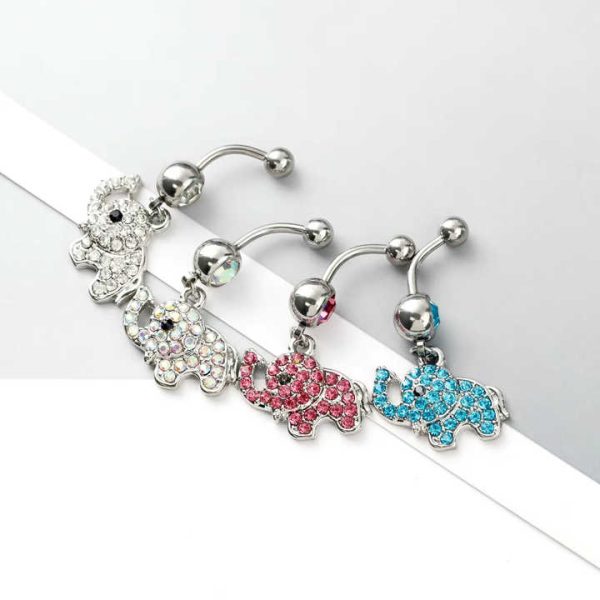 Stainless Steel Animal Elephant Diamond Navel Ring Pendant Navel Nail Body Piercing Jewelry Wholesale