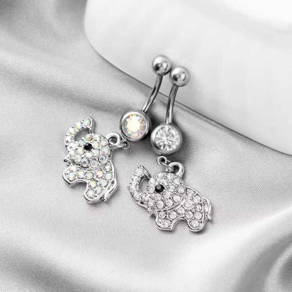 Stainless Steel Animal Elephant Diamond Navel Ring Pendant Navel Nail Body Piercing Jewelry Wholesale