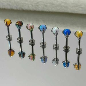 Trendy Titanium Alloy Opal Navel Nose Ear Lip Piercing Jewelry with Claw Setting for Unisex Body Jewelry