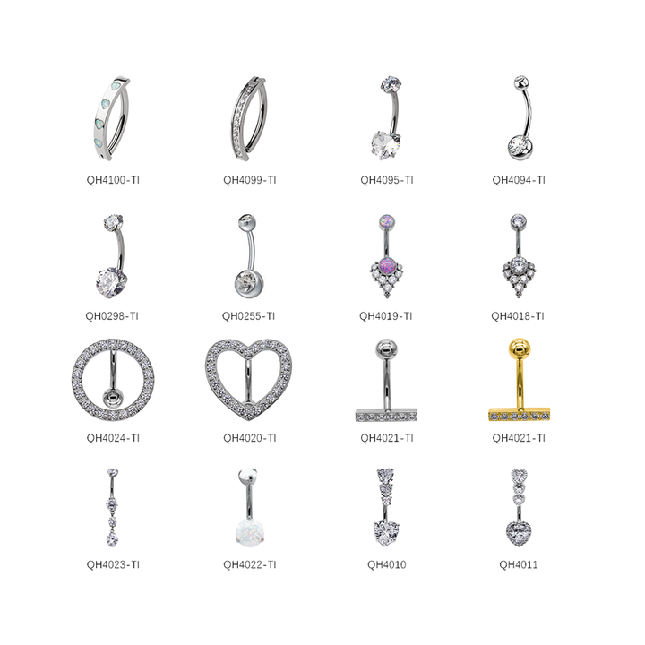 Fashion Zircon Opal Body Piercing Jewelry Heart Shaped Titanium Navel Belly Rings