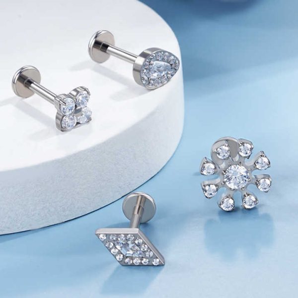 ASTM F136 Titanium Jewelry Piercing Helix Earring Labret Internally Threaded Top Piercing Body Jewelry for Women