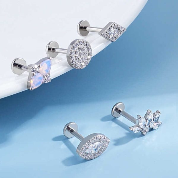 ASTM F136 Titanium Jewelry Piercing Helix Earring Labret Internally Threaded Top Piercing Body Jewelry for Women