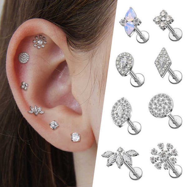 ASTM F136 Titanium Jewelry Piercing Helix Earring Labret Internally Threaded Top Piercing Body Jewelry for Women