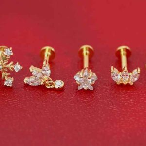 14K Solid Gold Cubic Zircon Labret Ear Stud with Internal Thread - 7MM Rose Gold Plated Body Piercing Jewelry for Helix, Lobe, Cartilage