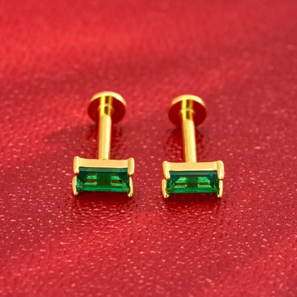 Manwei 14K Solid Gold Cubic Zircon Inlay 18G Internal Thread Labret Ear Stud Earrings Lobe Helix Cartilage Body Piercing Jewelry