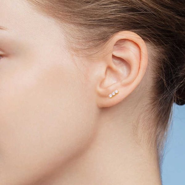 Manwei 14K Solid Gold Cubic Zircon Inlay 18G Internal Thread Labret Ear Stud Earrings Lobe Helix Cartilage Body Piercing Jewelry