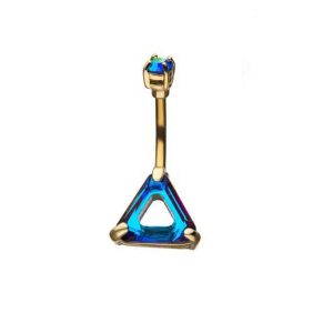 Stainless Steel Gold Plated Navel Ring with Triangular Gem Body Jewelry Piercing