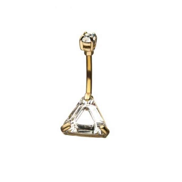 Stainless Steel Gold Plated Navel Ring with Gem Triangular Shape Body Jewelry Piercing