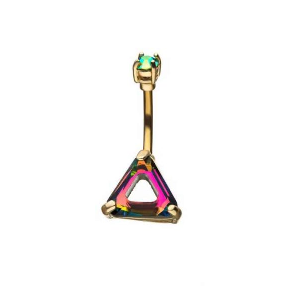 Stainless Steel Gold Plated Navel Ring with Gem Triangular Shape Body Jewelry Piercing