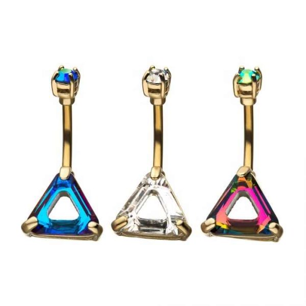 Stainless Steel Gold Plated Navel Ring with Gem Triangular Shape Body Jewelry Piercing