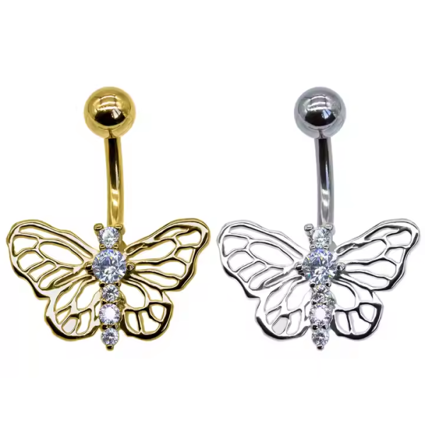 Women Fashion Body Jewelry Gold Plated Butterfly Belly Button Ring 14G Stainless Steel Navel Piercing Fashionable Belly Piercing