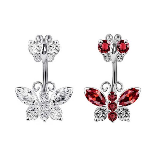 Women Fashion Body Jewelry Gold Plated Butterfly Belly Button Ring 14G Stainless Steel Navel Piercing Fashionable Belly Piercing