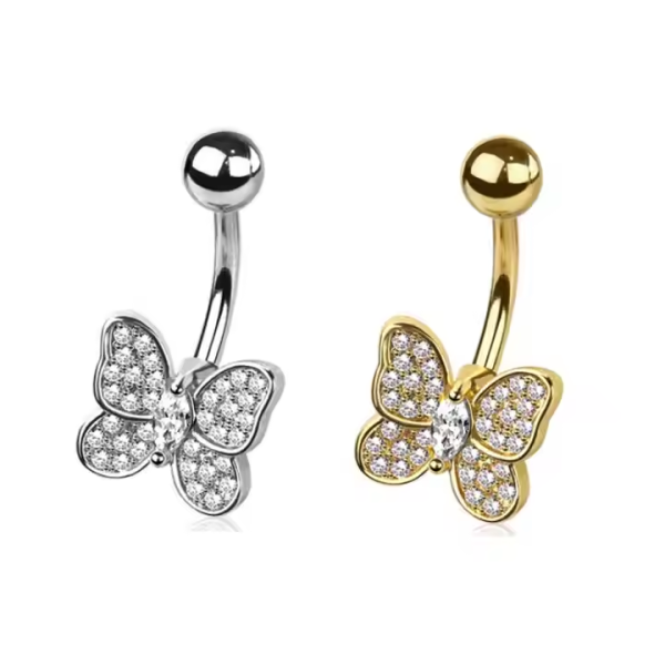 Women Fashion Body Jewelry Gold Plated Butterfly Belly Button Ring 14G Stainless Steel Navel Piercing Fashionable Belly Piercing
