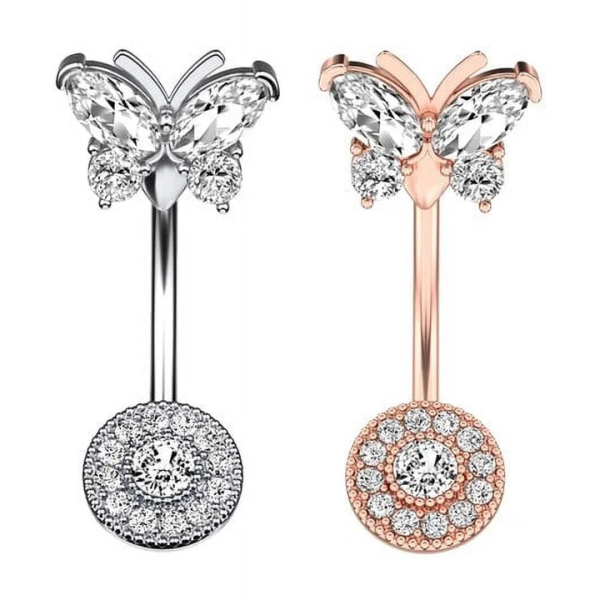Women Fashion Body Jewelry Gold Plated Butterfly Belly Button Ring 14G Stainless Steel Navel Piercing Fashionable Belly Piercing