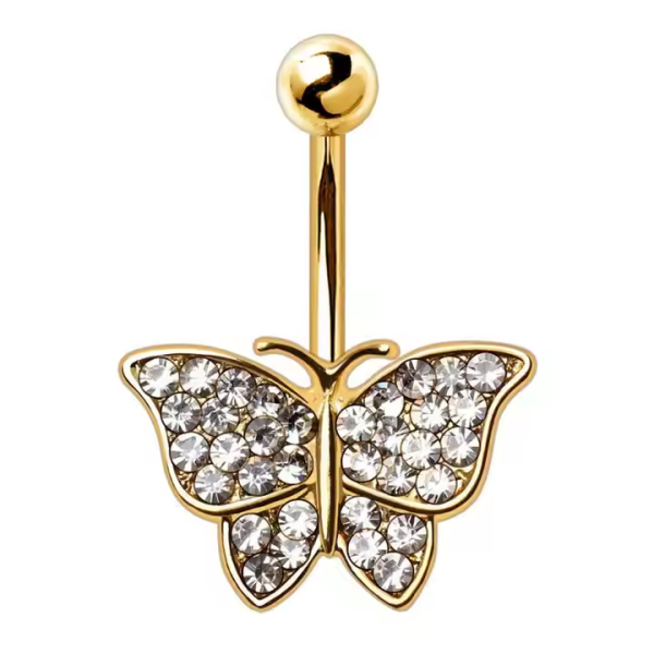 Women Fashion Body Jewelry Gold Plated Butterfly Belly Button Ring 14G Stainless Steel Navel Piercing Fashionable Belly Piercing