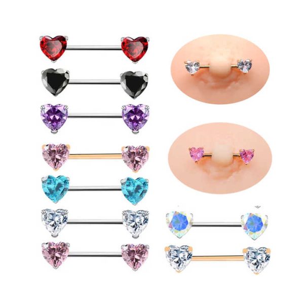 Xinfocus Hot Sale Heart Zircon Nipple Ring Fashion Women Men Nipple Piercing Jewelry Stainless Steel Body Piercing Jewelry