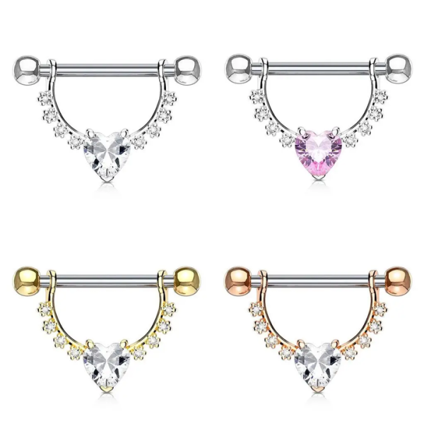 Xinfocus Hot Sale Heart Zircon Nipple Ring Fashion Women Men Nipple Piercing Jewelry Stainless Steel Body Piercing Jewelry