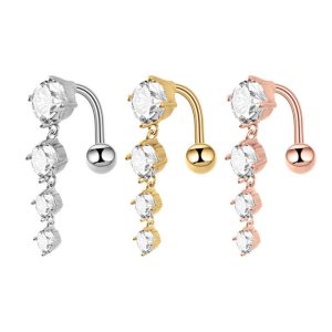 Trendy 4 Oval-Cut Zircon Stainless Steel Belly Button Ring Piercing Jewelry