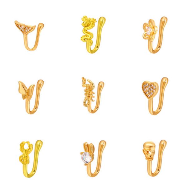 Women's Gold-Plated Mermaid Nose Clip Fashionable Body Jewelry with Cubic Zirconia for Weddings Engagements Gifts
