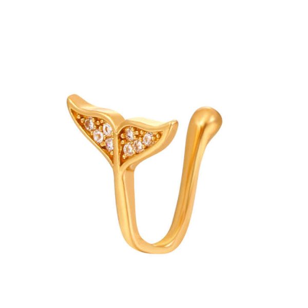 Women's Gold-Plated Mermaid Nose Clip Fashionable Body Jewelry with Cubic Zirconia for Weddings Engagements Gifts