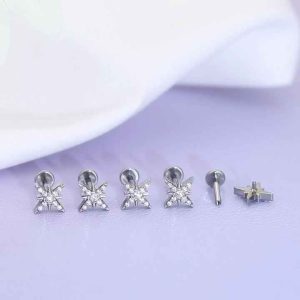 Implant Grade Titanium Stud Earrings Sparkling Crystals Rhinestones Labret Tragus Helix Conch Piercing Jewelry for Women Men Unisex Trendy Body Jewelry