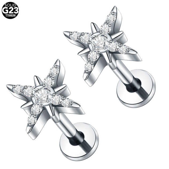 Implant Grade Titanium Ear Cartilage Earring Sparkling CZ North Star Stud Earring Labret Tragus Helix Conch Lobe Piercing Women
