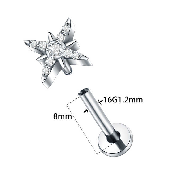 Implant Grade Titanium Ear Cartilage Earring Sparkling CZ North Star Stud Earring Labret Tragus Helix Conch Lobe Piercing Women