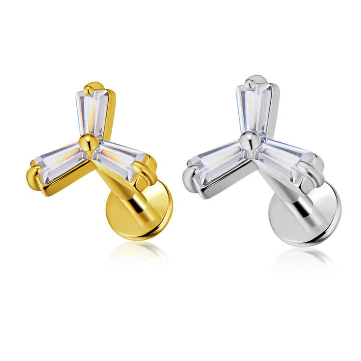 Hot Selling Gold PVD Labret Ear Nose Stud 316 Stainless Steel Internally Threaded Fashionable Design Zircon Piercing Jewelry for
