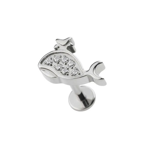 Newest Developed F136 Titanium Internally Threaded Labret Whale Top Lip Piercing Jewelry Zircon Stone Fashion Body Ready Ship