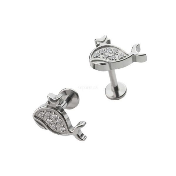 Newest Developed F136 Titanium Internally Threaded Labret Whale Top Lip Piercing Jewelry Zircon Stone Fashion Body Ready Ship