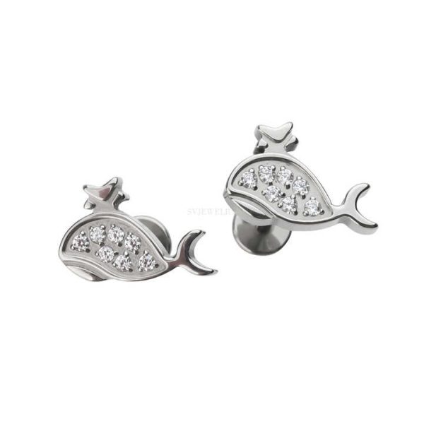 Newest Developed F136 Titanium Internally Threaded Labret Whale Top Lip Piercing Jewelry Zircon Stone Fashion Body Ready Ship