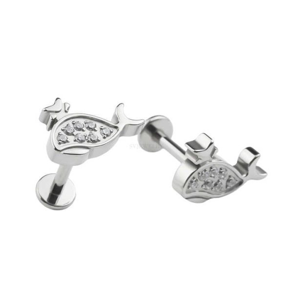 Newest Developed F136 Titanium Internally Threaded Labret Whale Top Lip Piercing Jewelry Zircon Stone Fashion Body Ready Ship
